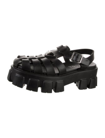 Prada Enameled Metal Triangle Rubber Slingback Sandals