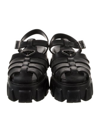 Prada Enameled Metal Triangle Rubber Slingback Sandals