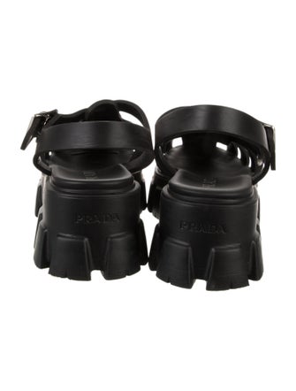 Prada Enameled Metal Triangle Rubber Slingback Sandals