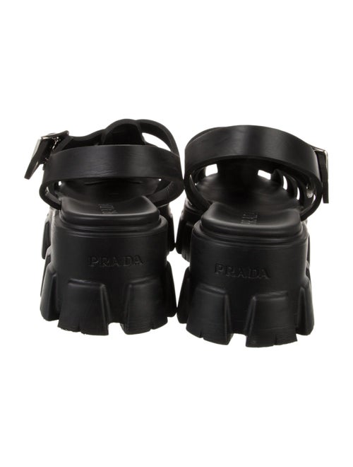 Prada Enameled Metal Triangle Rubber Slingback Sandals