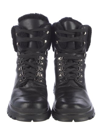 Prada Leather Fur Trim Combat Boots