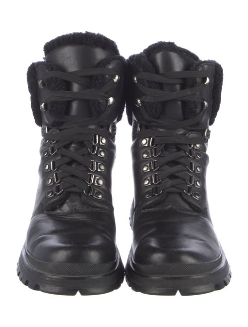 Prada Leather Fur Trim Combat Boots