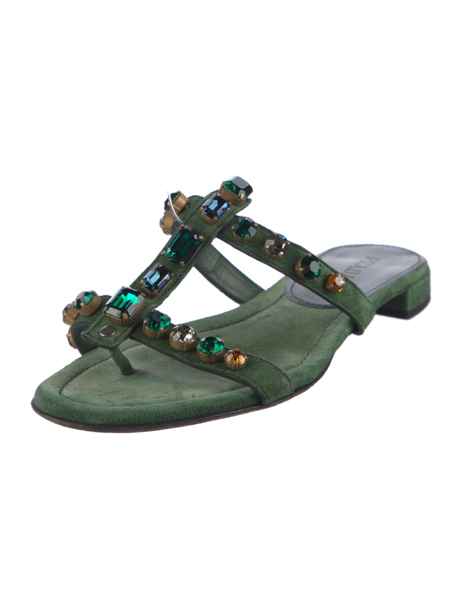 Prada Suede Crystal Embellishments Slides