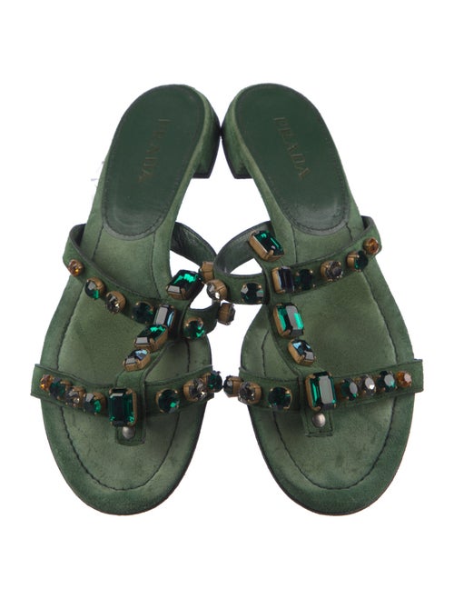 Prada Suede Crystal Embellishments Slides