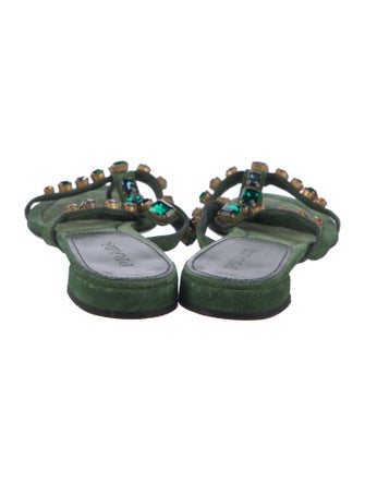 Prada Suede Crystal Embellishments Slides