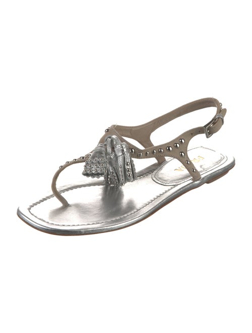 Prada Leather Tassel Accents T-Strap Sandals