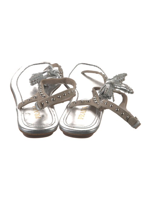 Prada Leather Tassel Accents T-Strap Sandals