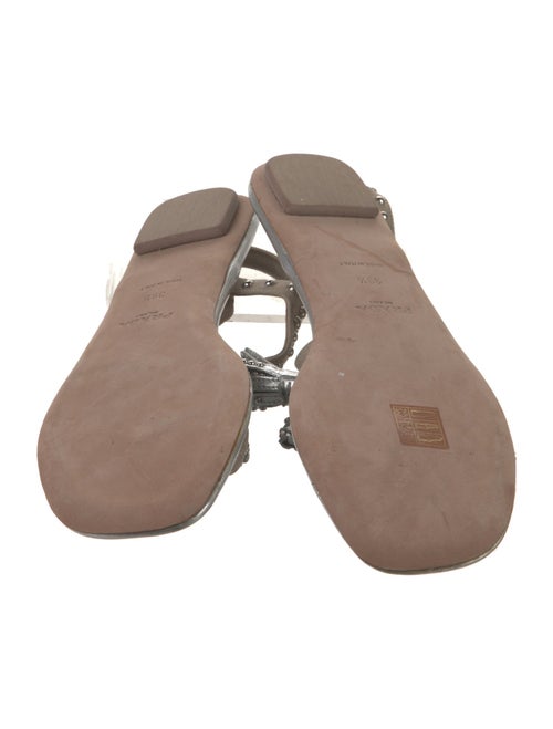 Prada Leather Tassel Accents T-Strap Sandals