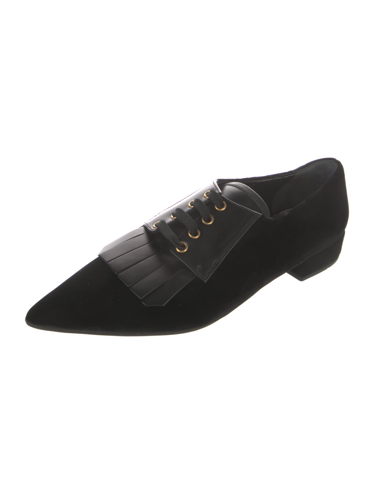 Prada Velvet Leather Trim Embellishment Oxfords