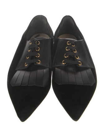Prada Velvet Leather Trim Embellishment Oxfords