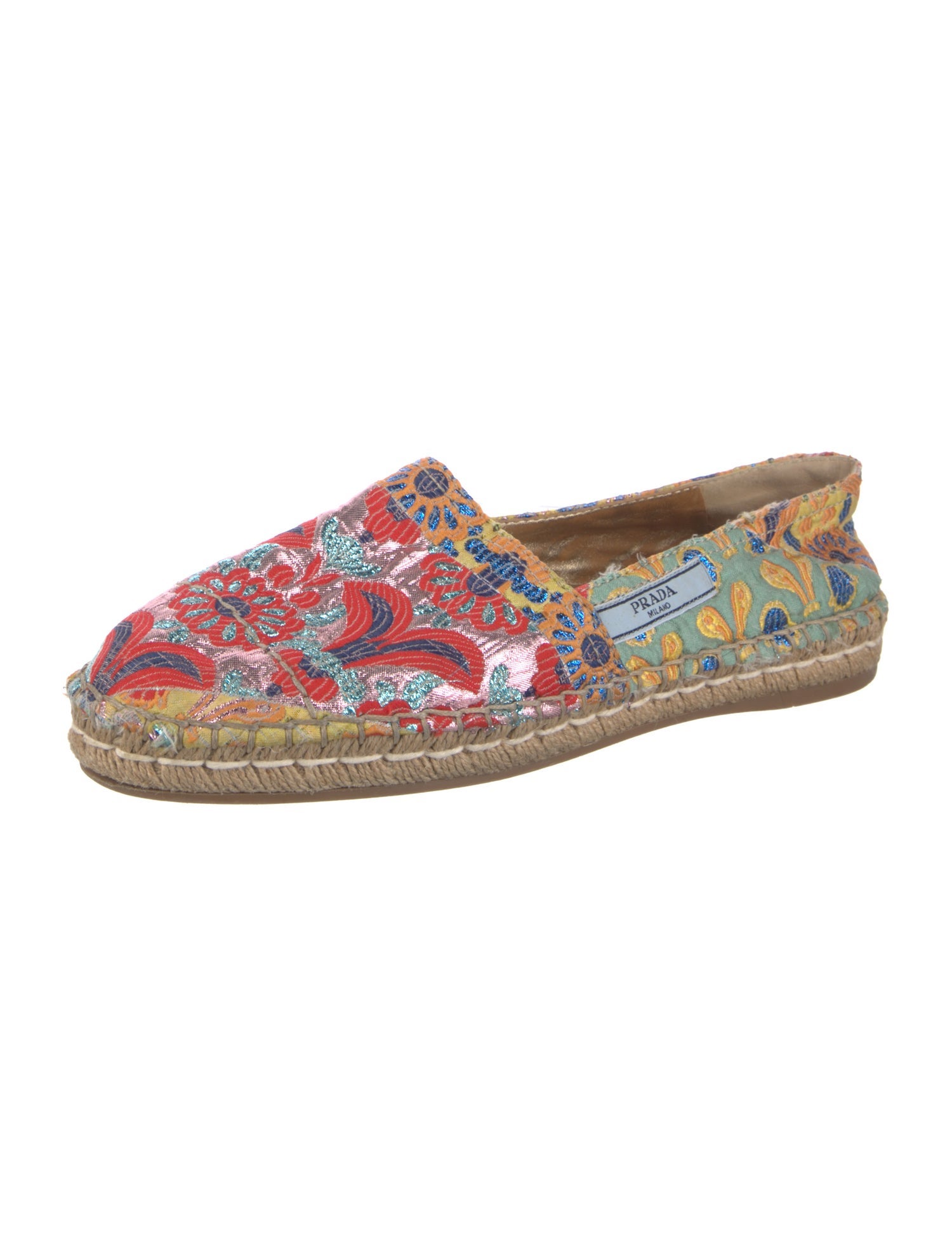 Prada Floral Print Glitter Accents Espadrilles
