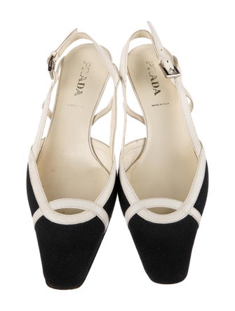 Prada Canvas Colorblock Pattern Slingback Flats