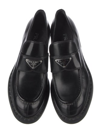 Prada Enameled Metal Triangle Leather Oxfords