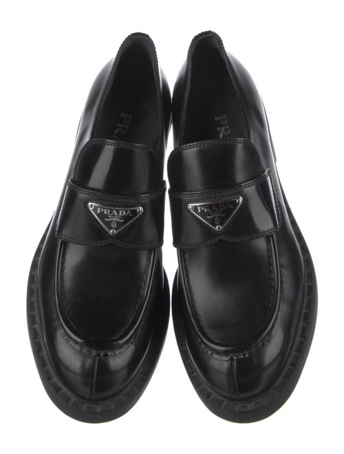 Prada Enameled Metal Triangle Leather Oxfords
