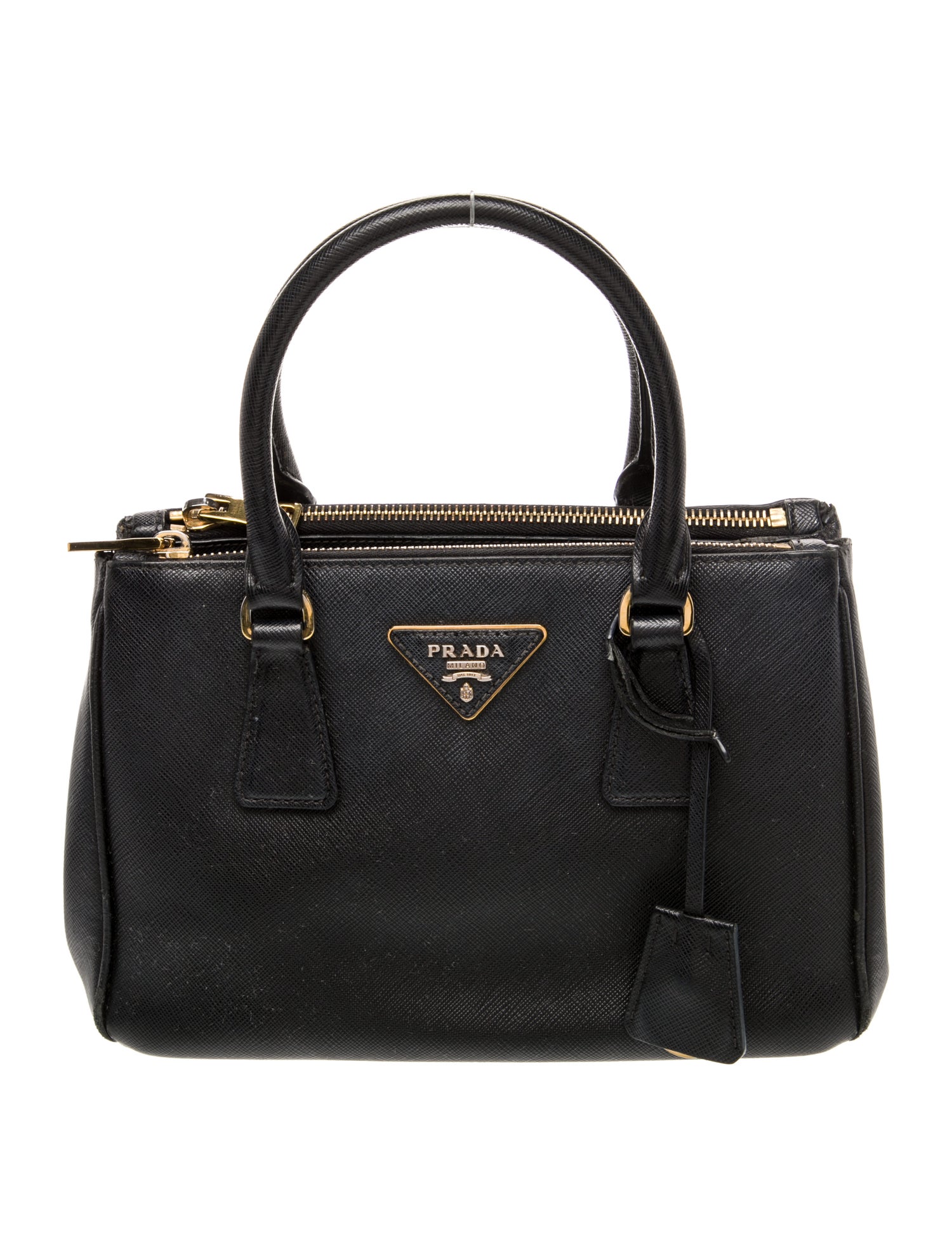 Prada Enameled Metal Triangle Galleria Double Zip Mini