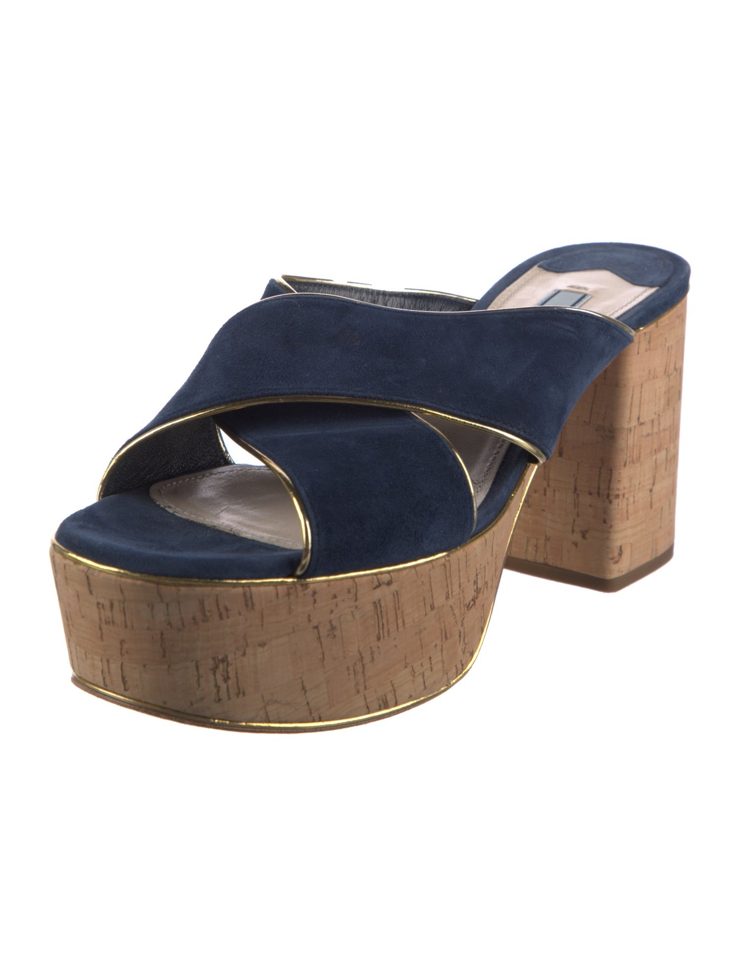 Prada Suede Leather Trim Embellishment Slides