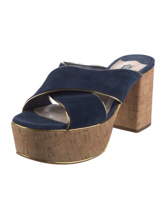 Prada Suede Leather Trim Embellishment Slides