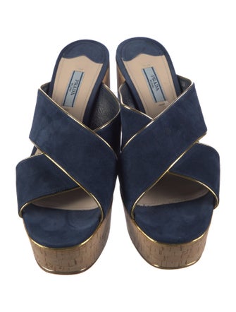 Prada Suede Leather Trim Embellishment Slides