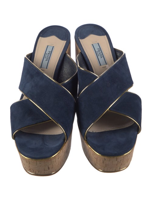 Prada Suede Leather Trim Embellishment Slides