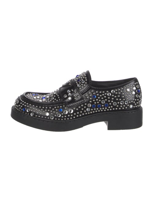 Prada Enameled Metal Triangle Leather Loafers