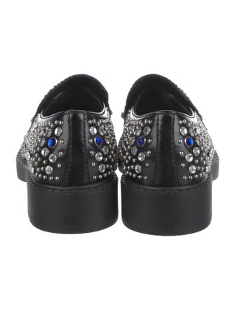 Prada Enameled Metal Triangle Leather Loafers