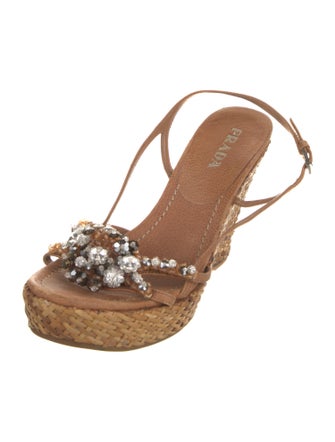 Prada Leather Crystal Embellishments Slingback Sandals
