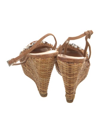 Prada Leather Crystal Embellishments Slingback Sandals