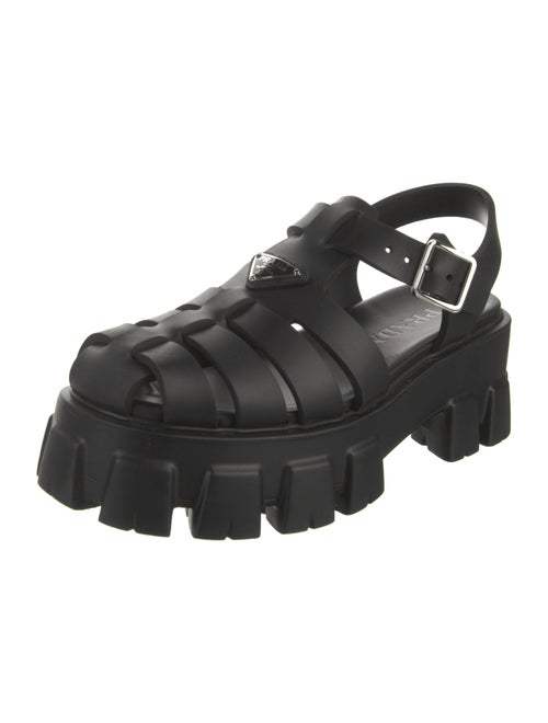 Prada Monolith Enameled Metal Triangle Slingback Sandals