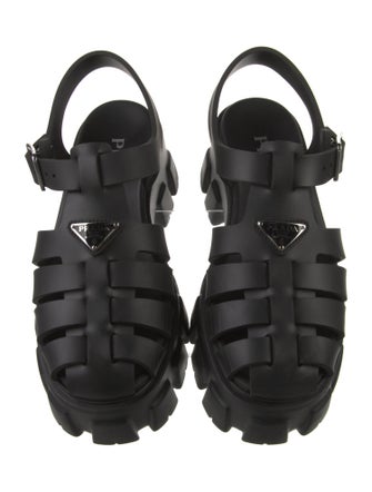 Prada Monolith Enameled Metal Triangle Slingback Sandals