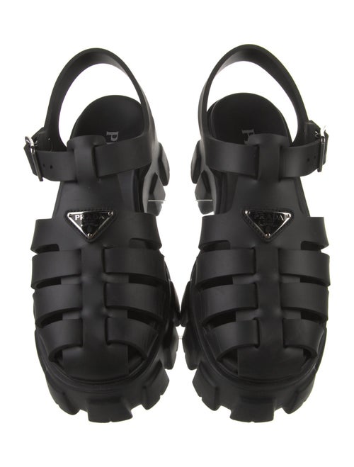 Prada Monolith Enameled Metal Triangle Slingback Sandals