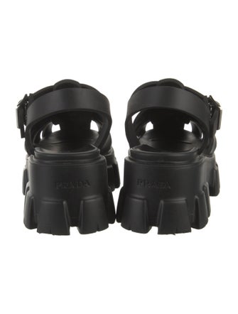 Prada Monolith Enameled Metal Triangle Slingback Sandals