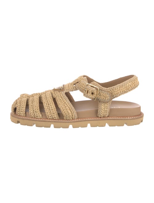 Prada Enameled Metal Triangle Raffia Slingback Flats