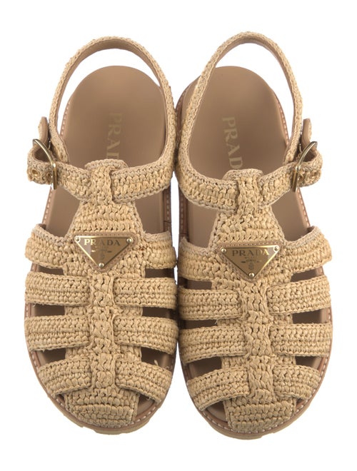 Prada Enameled Metal Triangle Raffia Slingback Flats