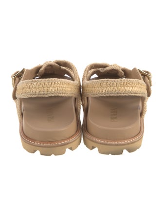 Prada Enameled Metal Triangle Raffia Slingback Flats