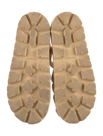 Prada Enameled Metal Triangle Raffia Slingback Flats