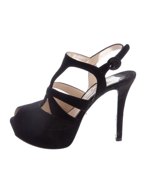 Prada Suede Cutout Accent T-Strap Pumps