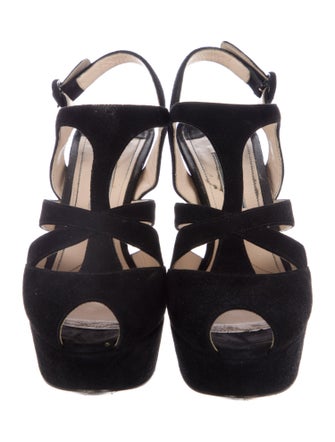 Prada Suede Cutout Accent T-Strap Pumps