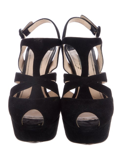 Prada Suede Cutout Accent T-Strap Pumps