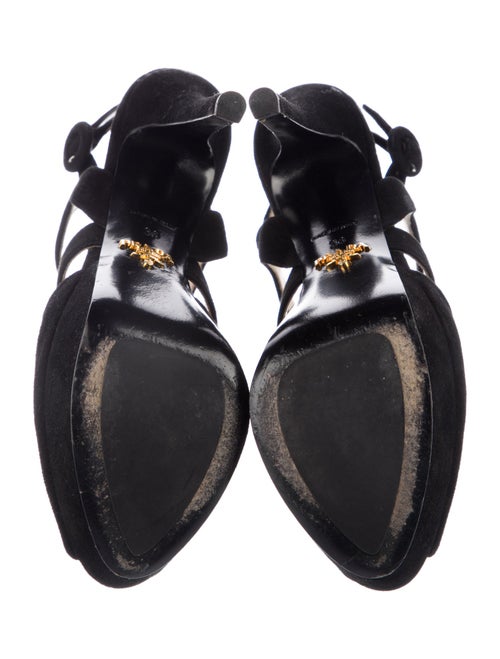 Prada Suede Cutout Accent T-Strap Pumps