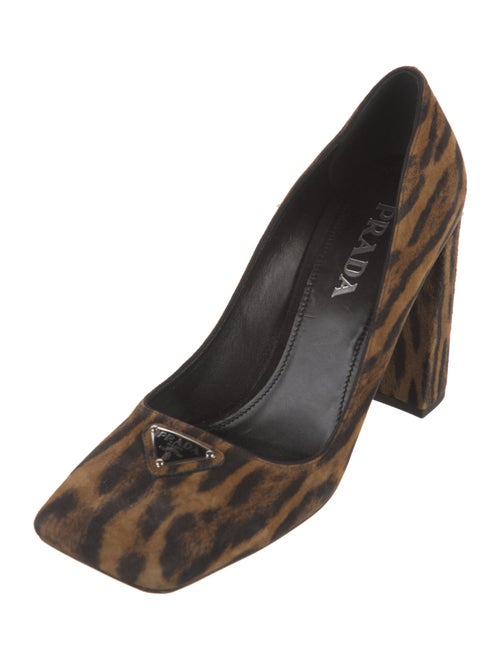 Prada Enameled Metal Triangle Suede Pumps