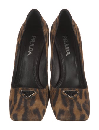 Prada Enameled Metal Triangle Suede Pumps