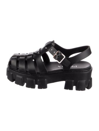 Prada Enameled Metal Triangle Rubber Slingback Sandals