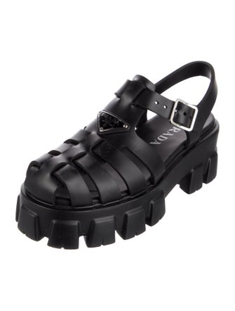 Prada Enameled Metal Triangle Rubber Slingback Sandals