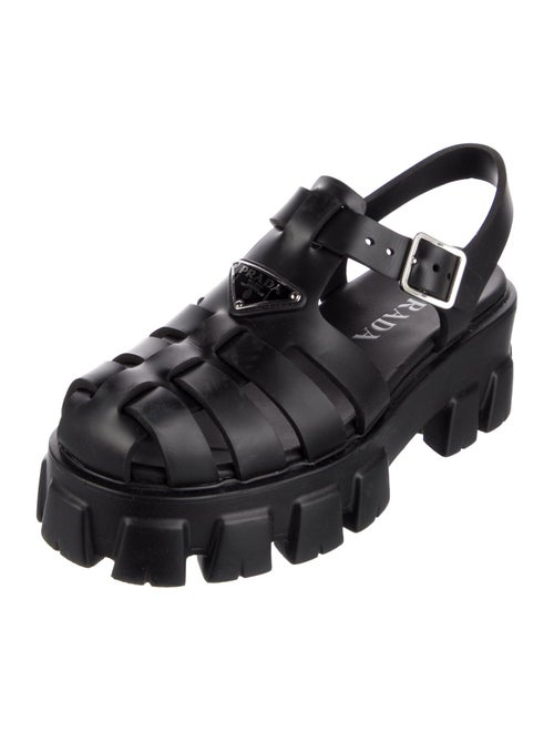 Prada Enameled Metal Triangle Rubber Slingback Sandals