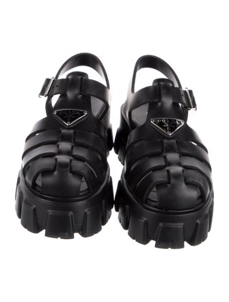 Prada Enameled Metal Triangle Rubber Slingback Sandals