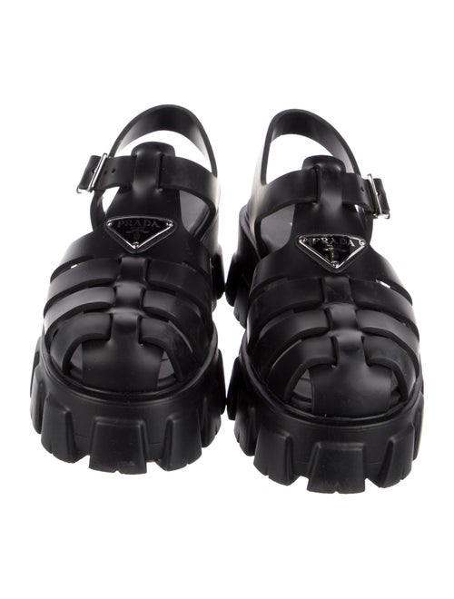 Prada Enameled Metal Triangle Rubber Slingback Sandals