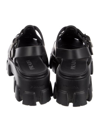 Prada Enameled Metal Triangle Rubber Slingback Sandals