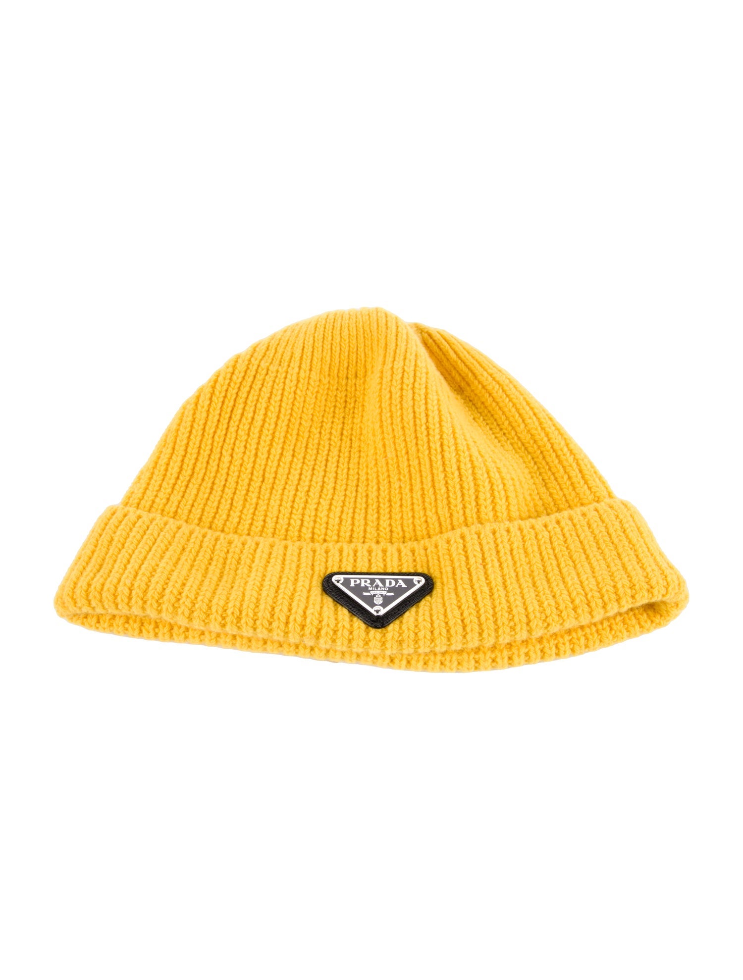 Prada Black Triangle Logo Wool Beanie