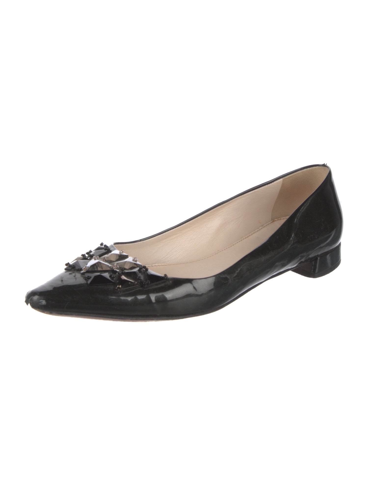 Prada Patent Leather Crystal Embellishments Flats
