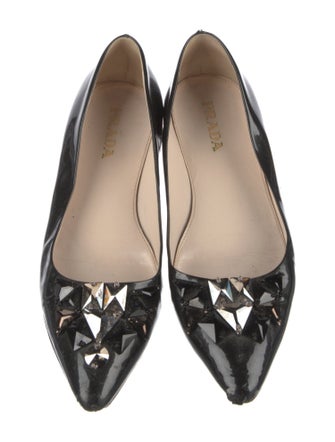 Prada Patent Leather Crystal Embellishments Flats